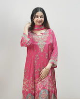 Crepe silk up and down panel cut anarkali rani pink